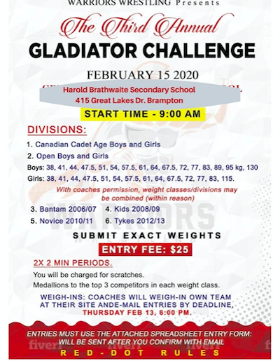 Results from the weekend’s Gladiator’s Challenge